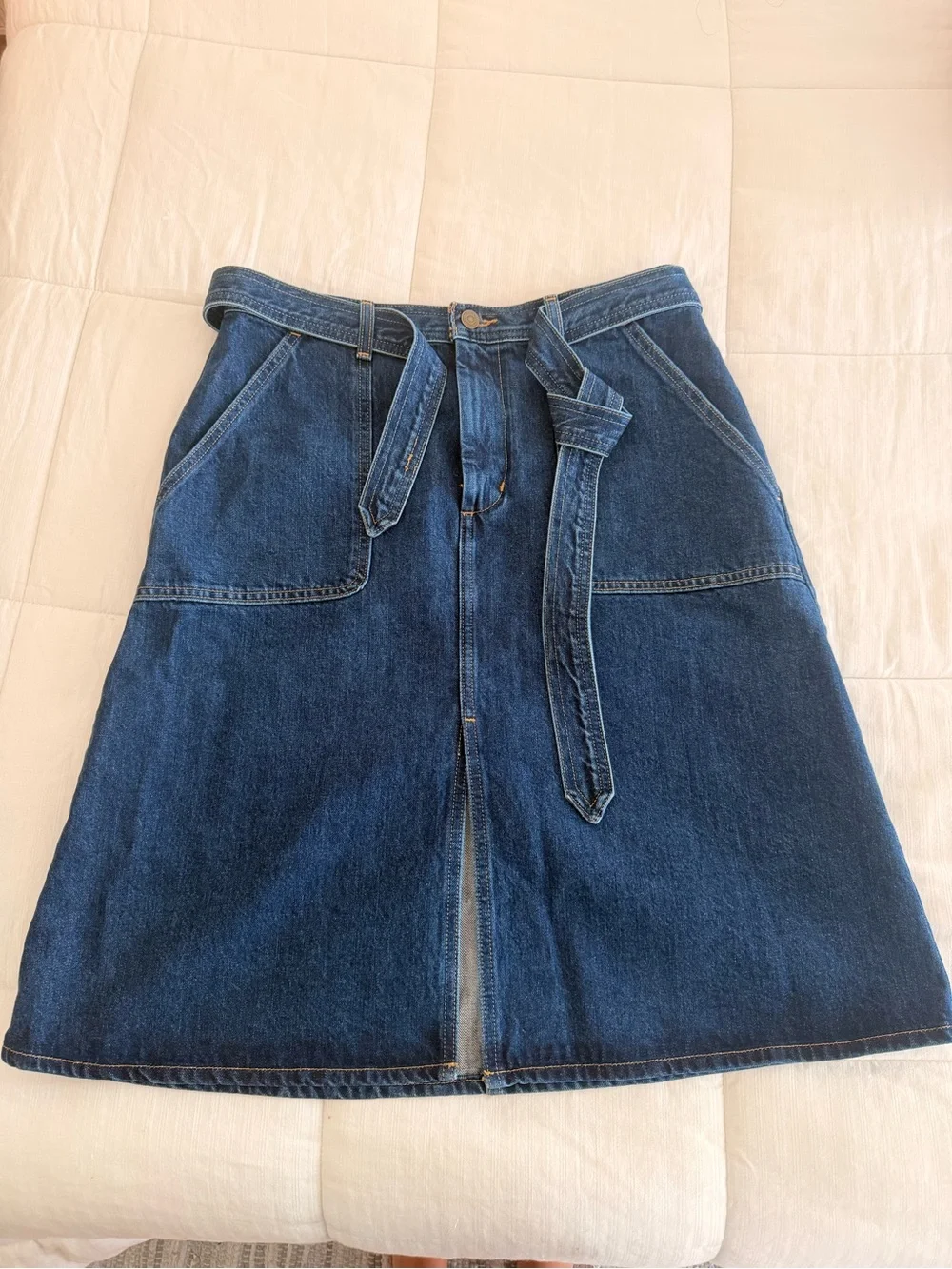 Levi's Dark Blue Denim Midi Skirt with Tie Belt